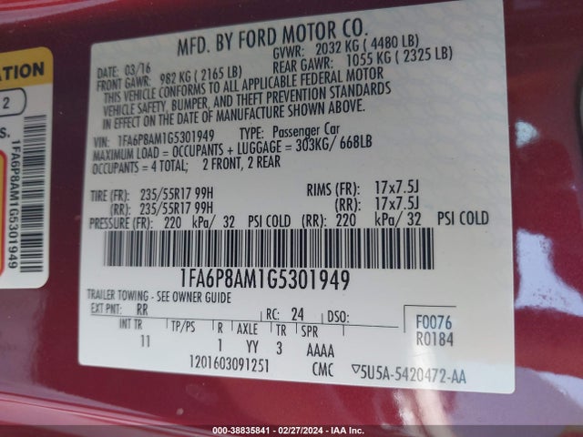Ford Mustang V6 2016 1FA6P8AM1G5301949 Image 9
