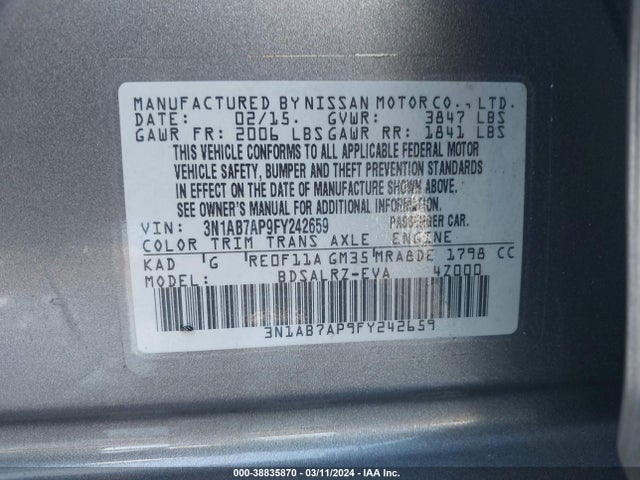 Nissan SENTRA SR 2015 3N1AB7AP9FY242659 Image 9