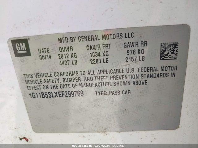 Chevrolet Malibu 1ls 2014 1G11B5SLXEF299769 Image 9