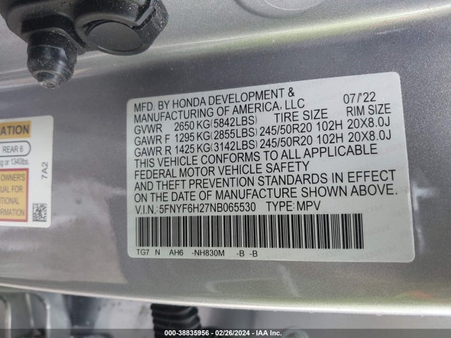 Honda Pilot Awd Special Edition 2022 5FNYF6H27NB065530 Image 9
