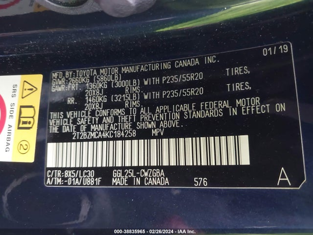 2T2BZMCA4KC184258 Lexus Rx 350 F Sport