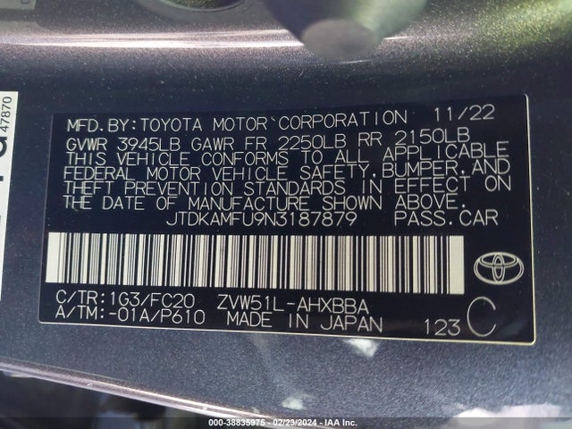 Toyota Prius L 2022 JTDKAMFU9N3187879 Image 9