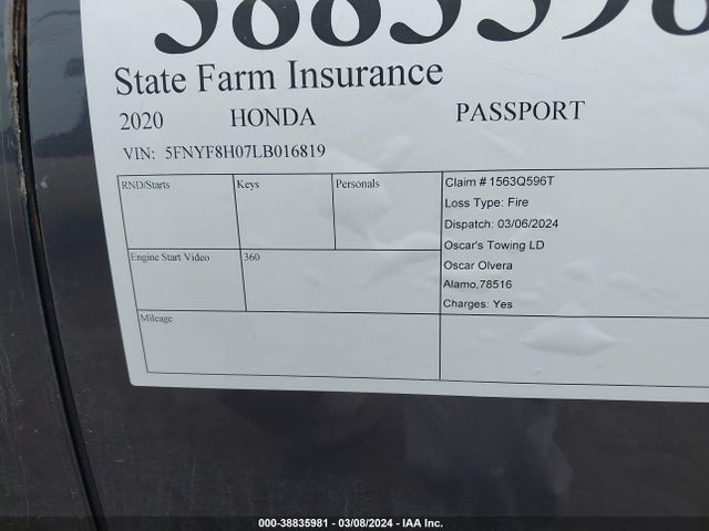 Honda Passport Awd Elite 2020 5FNYF8H07LB016819 Image 9