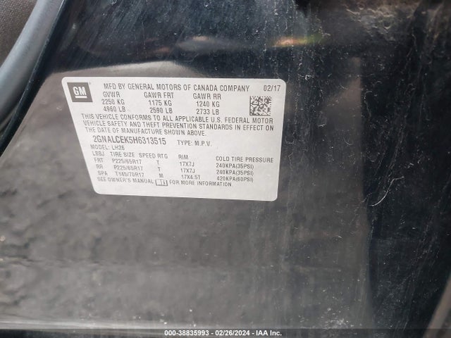 Chevrolet EQUINOX LT 2017 2GNALCEK5H6313515 Image 9