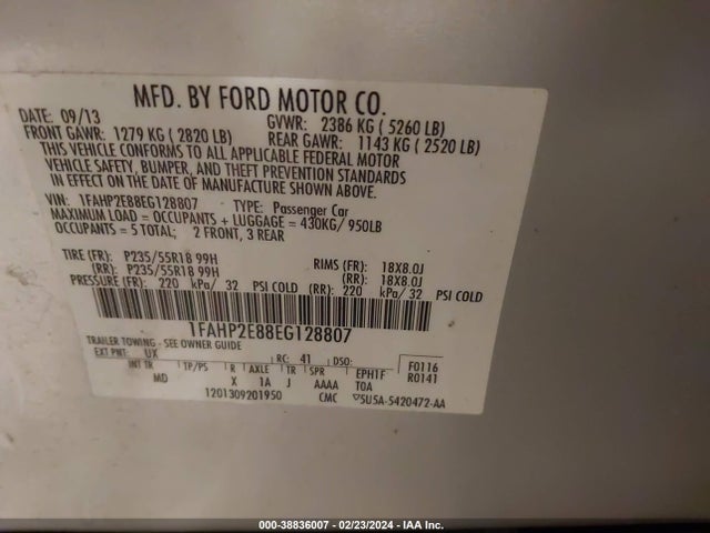 Ford TAURUS SEL 2014 1FAHP2E88EG128807 Image 9