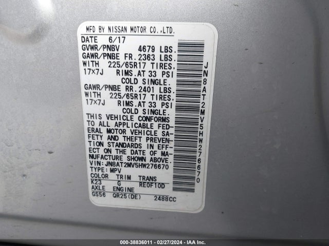 Nissan ROGUE S 2017 JN8AT2MV5HW276670 Image 9