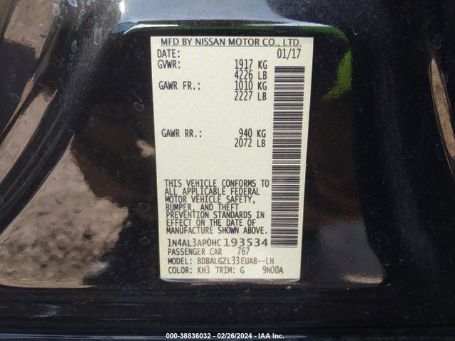 Nissan Altima 2.5 S 2017 1N4AL3AP0HC193534 Image 9