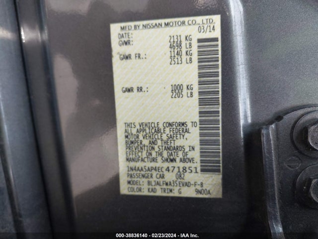 Nissan Maxima 3.5 Sv 2014 1N4AA5AP4EC471851 Image 9