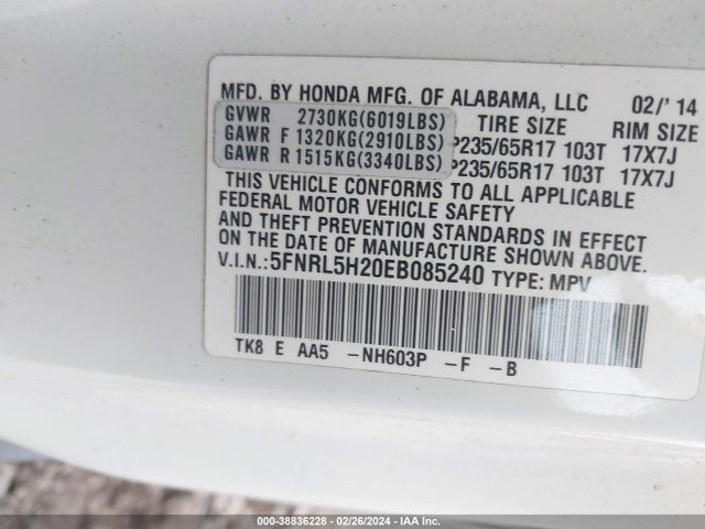 Honda ODYSSEY LX 2014 5FNRL5H20EB085240 Image 9