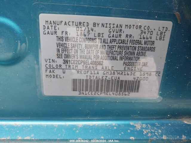 Nissan Versa Note S (sr)/s Plus/sv 2014 3N1CE2CP9EL408562 Image 9