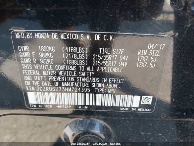 3CZRU6H73HM724395 Honda Hr-v Ex-l