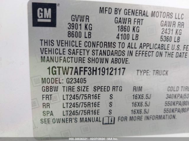 1GTW7AFF3H1912117 GMC Savana 2500 Work Van