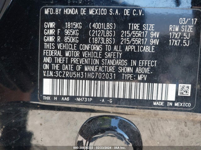 Honda HR-V LX 2017 3CZRU5H31HG702031 Image 9