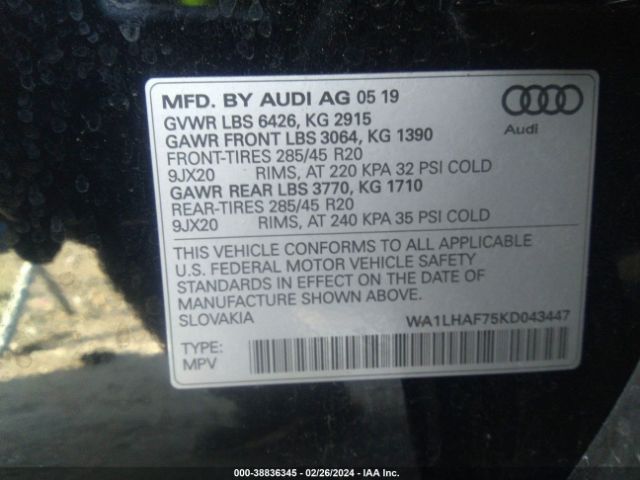 WA1LHAF75KD043447 Audi Q7 45 Premium