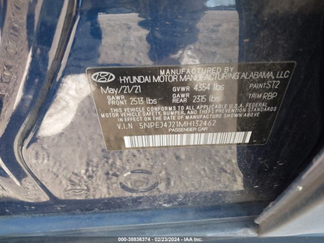 5NPEJ4J21MH132462 Hyundai Sonata Sel Plus