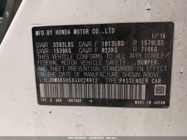 Honda FIT LX 2016 JHMGK5H5XGX024912 Image 9