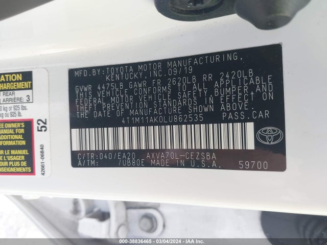 Toyota CAMRY SE 2020 4T1M11AK0LU862535 Image 9