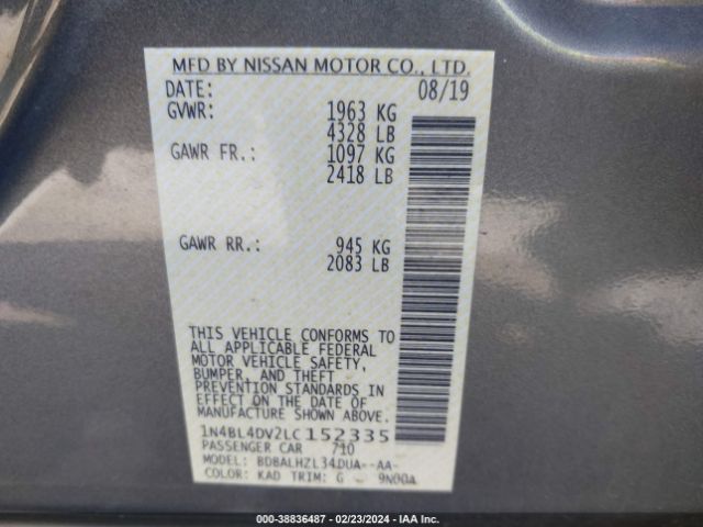 1N4BL4DV2LC152335 Nissan Altima Sv Fwd
