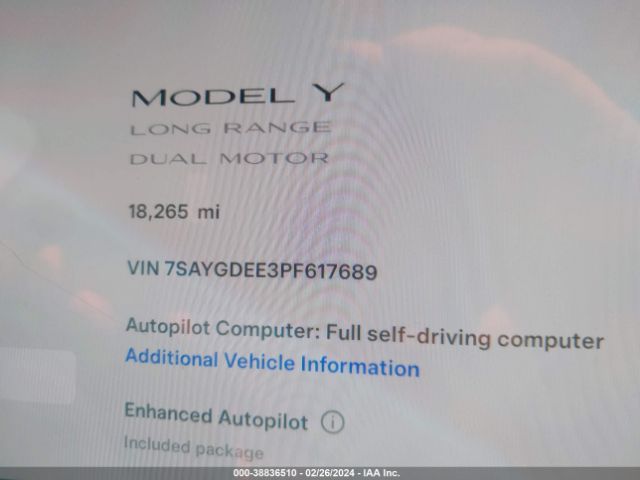 7SAYGDEE3PF617689 Tesla Model Y Awd/long Range Dual Motor All-wheel Drive