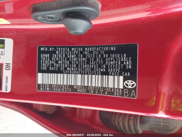 Toyota Corolla S Plus 2015 5YFBURHE7FP327530 Image 9