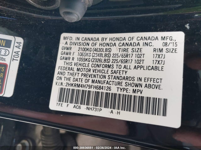 Honda Cr-v Ex-l 2015 2HKRM4H79FH684126 Image 9