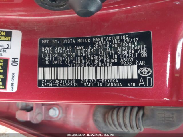 2T1BURHE6JC986188 Toyota COROLLA SE