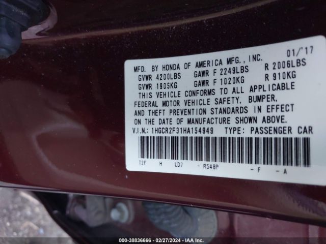 1HGCR2F31HA154949 Honda ACCORD LX