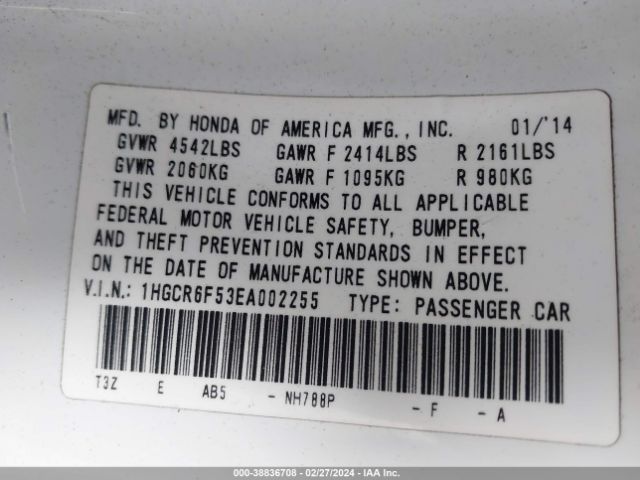 1HGCR6F53EA002255 Honda Accord Hybrid Ex-l