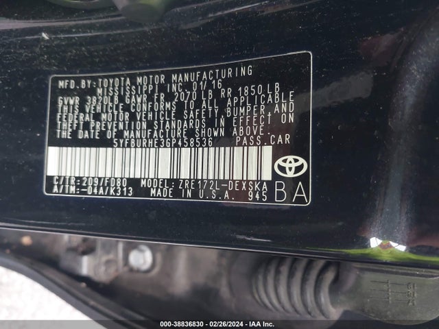Toyota Corolla S Plus 2016 5YFBURHE3GP458536 Image 9