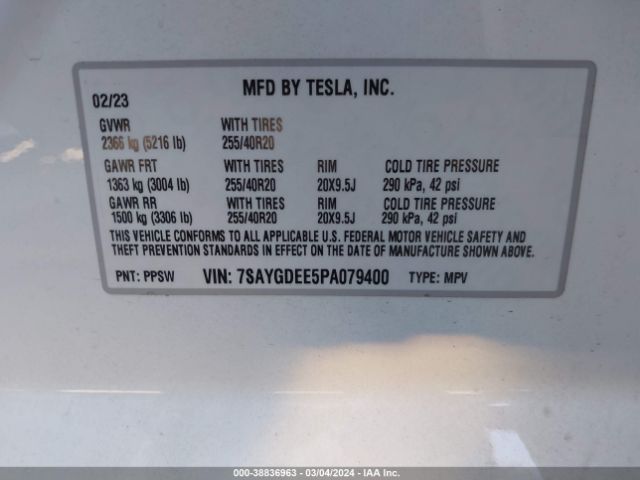 7SAYGDEE5PA079400 Tesla Model Y Awd/long Range Dual Motor All-wheel Drive
