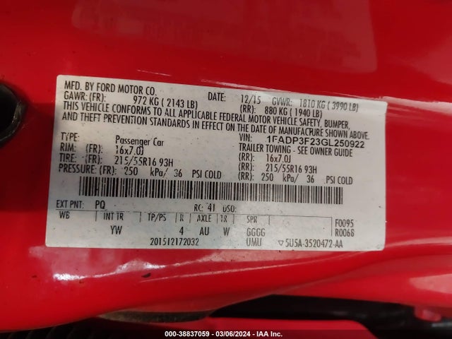 Ford FOCUS SE 2016 1FADP3F23GL250922 Image 9