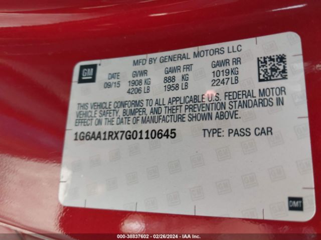 1G6AA1RX7G0110645 Cadillac Ats Standard
