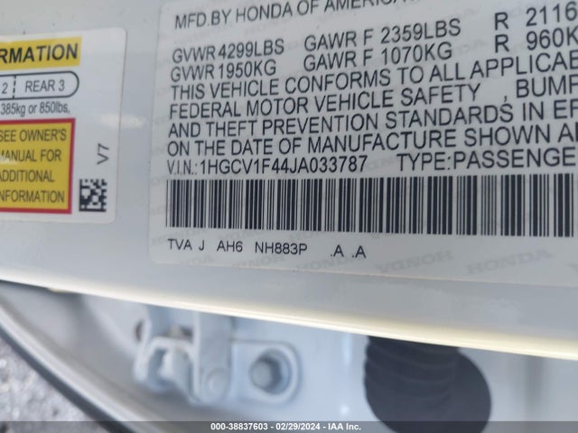 Honda ACCORD EX 2018 1HGCV1F44JA033787 Image 9