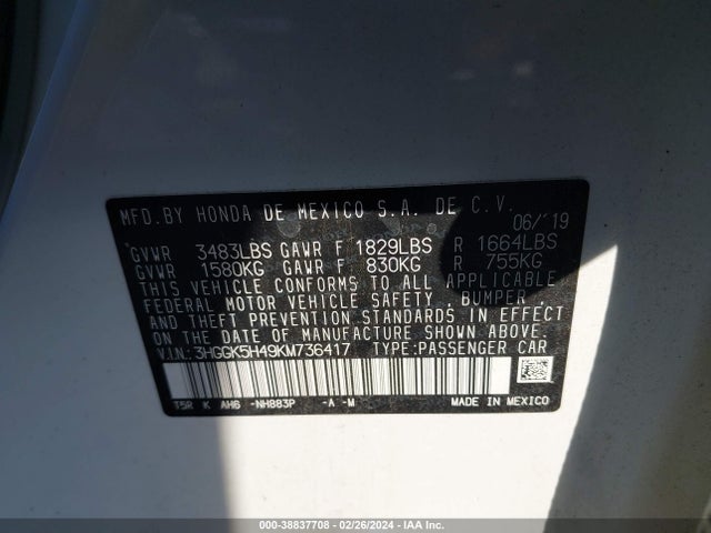 Honda FIT LX 2019 3HGGK5H49KM736417 Image 9