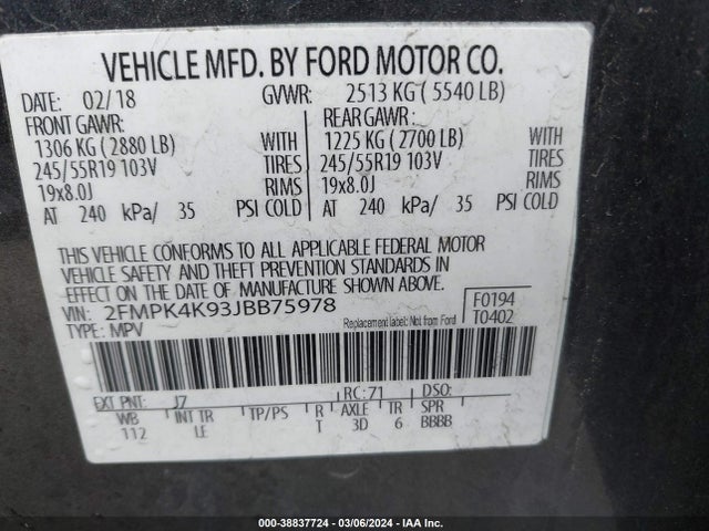 Ford Edge Titanium 2018 2FMPK4K93JBB75978 Image 9