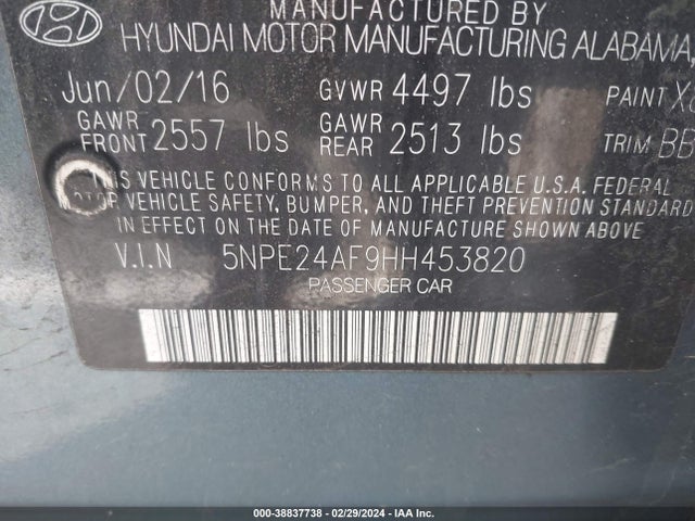Hyundai SONATA SE 2017 5NPE24AF9HH453820 Image 9