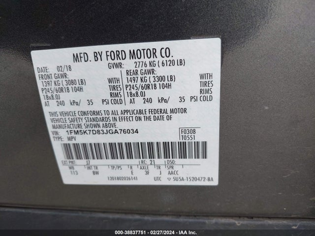Ford EXPLORER XLT 2018 1FM5K7D83JGA76034 Image 9