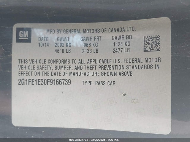 Chevrolet CAMARO LT 2015 2G1FE1E30F9166739 Image 9