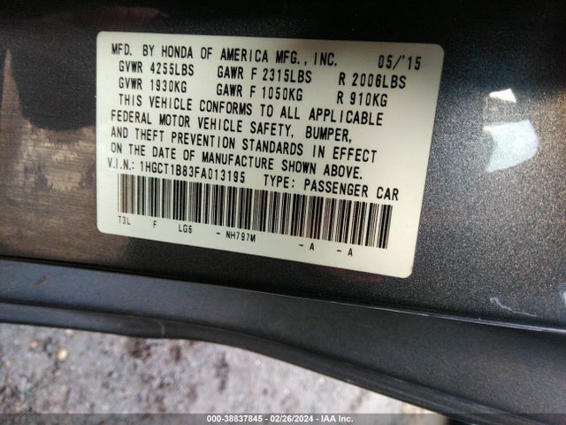 Honda Accord Ex-l 2015 1HGCT1B83FA013195 Image 9
