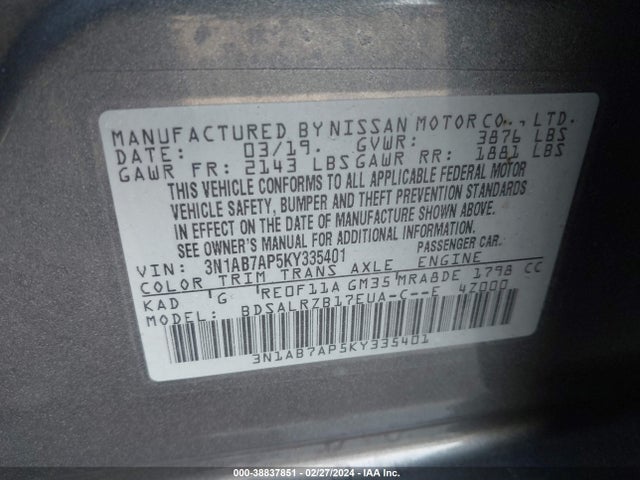 Nissan SENTRA SR 2019 3N1AB7AP5KY335401 Image 9