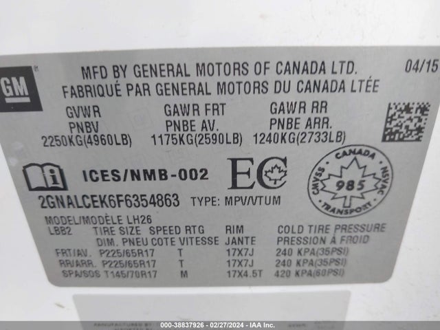 Chevrolet Equinox 2lt 2015 2GNALCEK6F6354863 Image 9