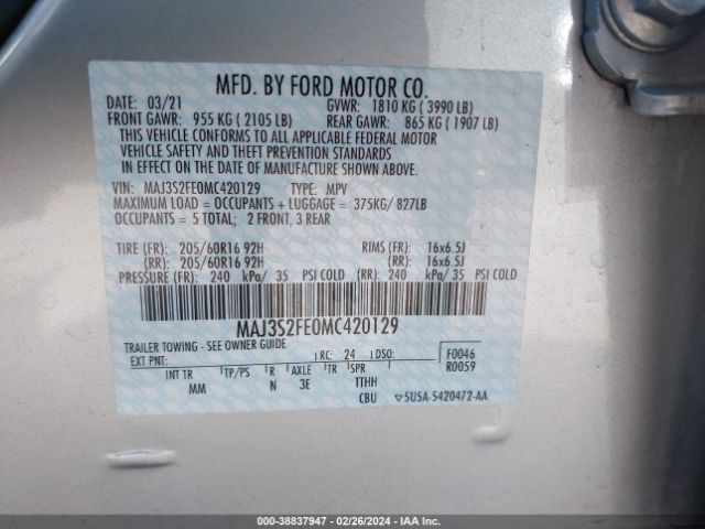 MAJ3S2FE0MC420129 Ford ECOSPORT S