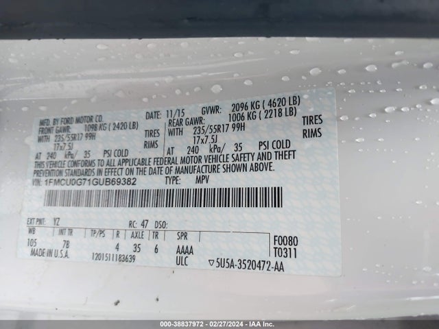 1FMCU0G71GUB69382 Ford ESCAPE SE