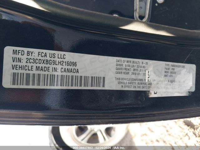 2C3CDXBG9LH216096 Dodge Charger Sxt Rwd