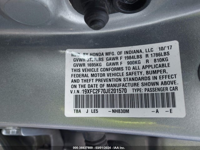 Honda CIVIC EX 2018 19XFC2F70JE201570 Image 9