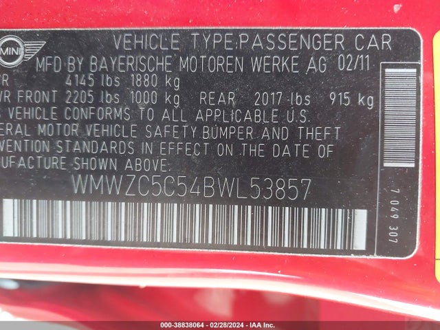 2011 MINI COOPER S COUNTRYMAN WMWZC5C54BWL53857 Photo 8