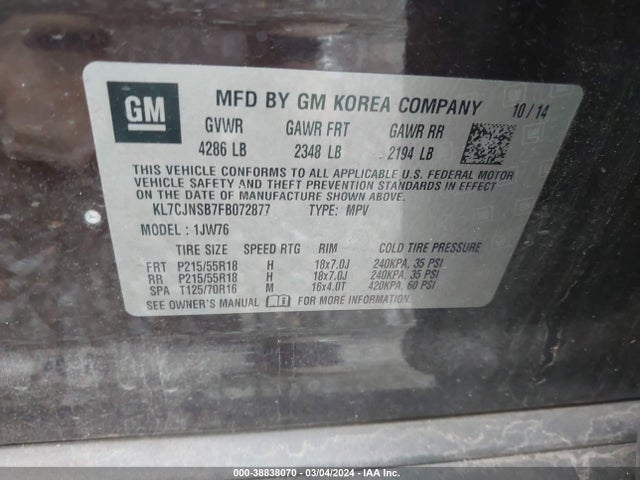Chevrolet TRAX LTZ 2015 KL7CJNSB7FB072877 Image 9