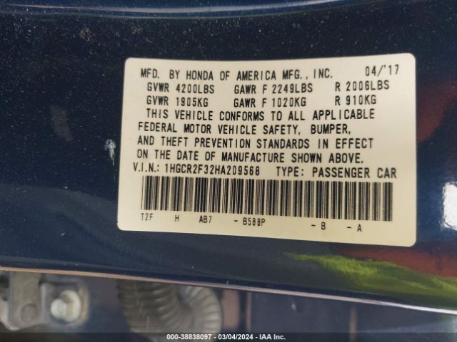 1HGCR2F32HA209568 Honda ACCORD LX