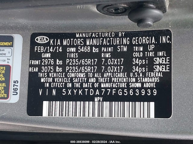 KIA Sorento Lx V6 2015 5XYKTDA77FG563939 Image 9
