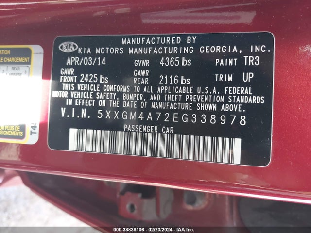 KIA Optima Lx 2014 5XXGM4A72EG338978 Image 9